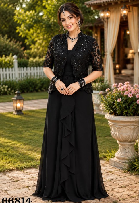 Black Lycra Embroidered Classic Designer Saree for Engagement