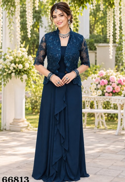 Teal Lycra Embroidered Contemporary Saree for Engagement