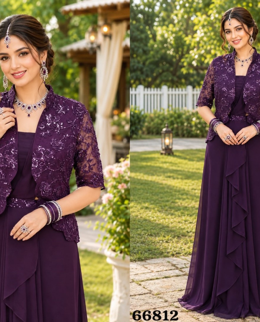 PURPLE - Purple Lycra Embroidered Trendy Saree