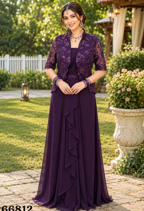 Purple Lycra Embroidered Trendy Saree