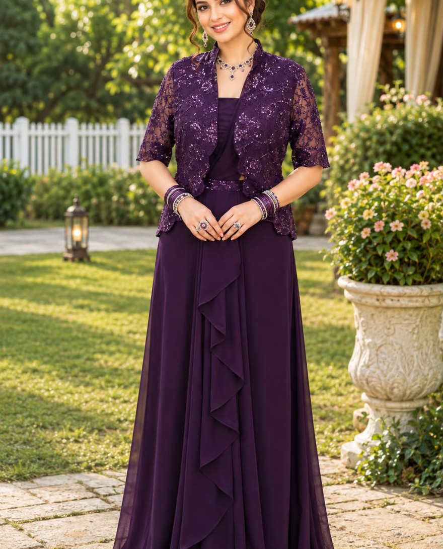 PURPLE - Purple Lycra Embroidered Trendy Saree