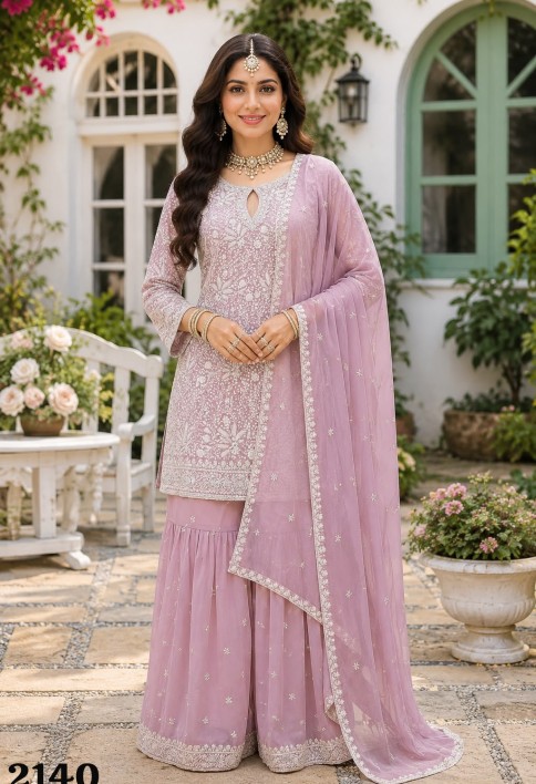 Lavender Georgette Salwar Suit with Chikankari and Embroidered Work