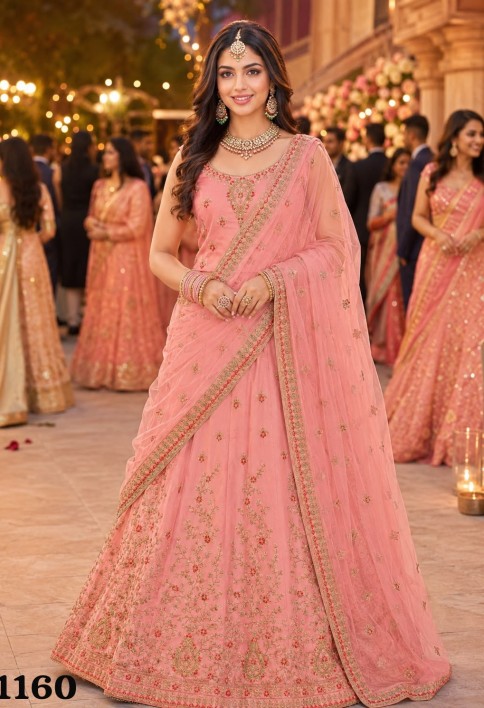 Pink Satin Lehenga Choli with Embroidered and Stone Work