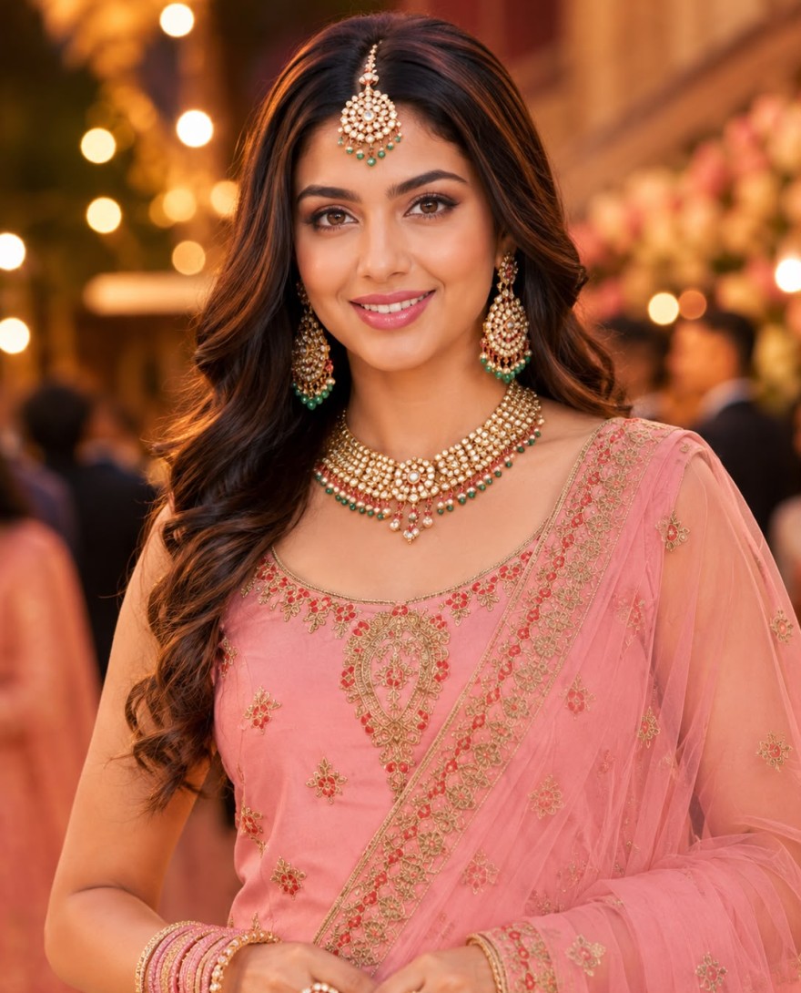 PINK - Pink Satin Lehenga Choli with Embroidered and Stone Work