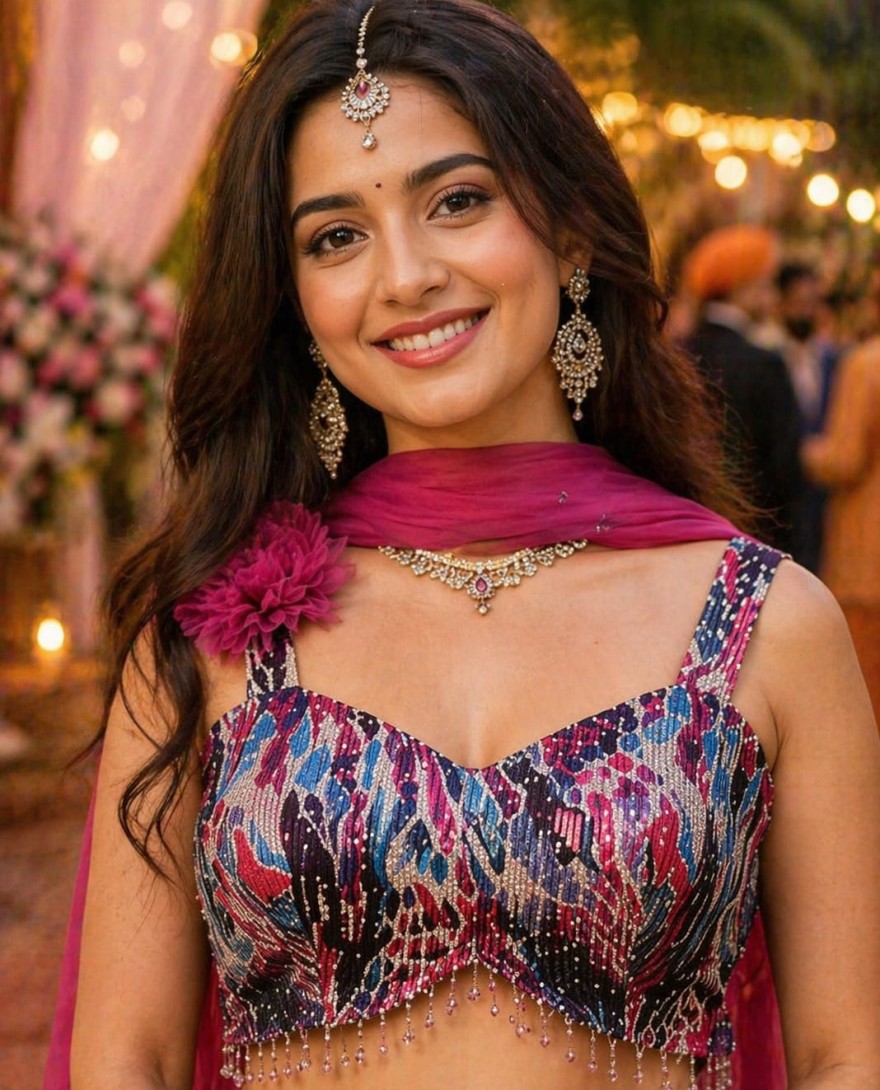 PINK - Pink Net Sequins Work Readymade Lehenga Choli
