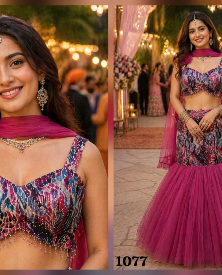 PINK - Pink Net Sequins Work Readymade Lehenga Choli