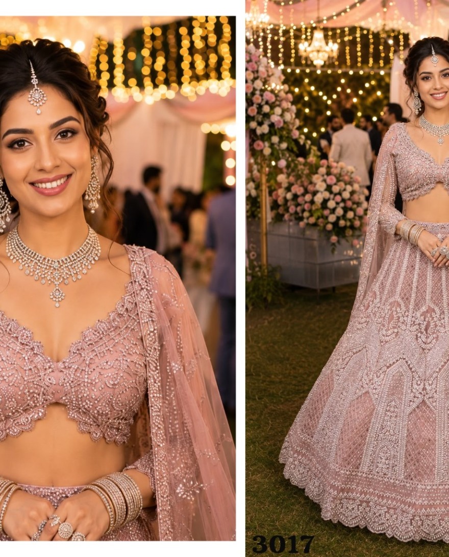 PINK - Pink Net Embroidered and Thread Work Readymade Lehenga Choli