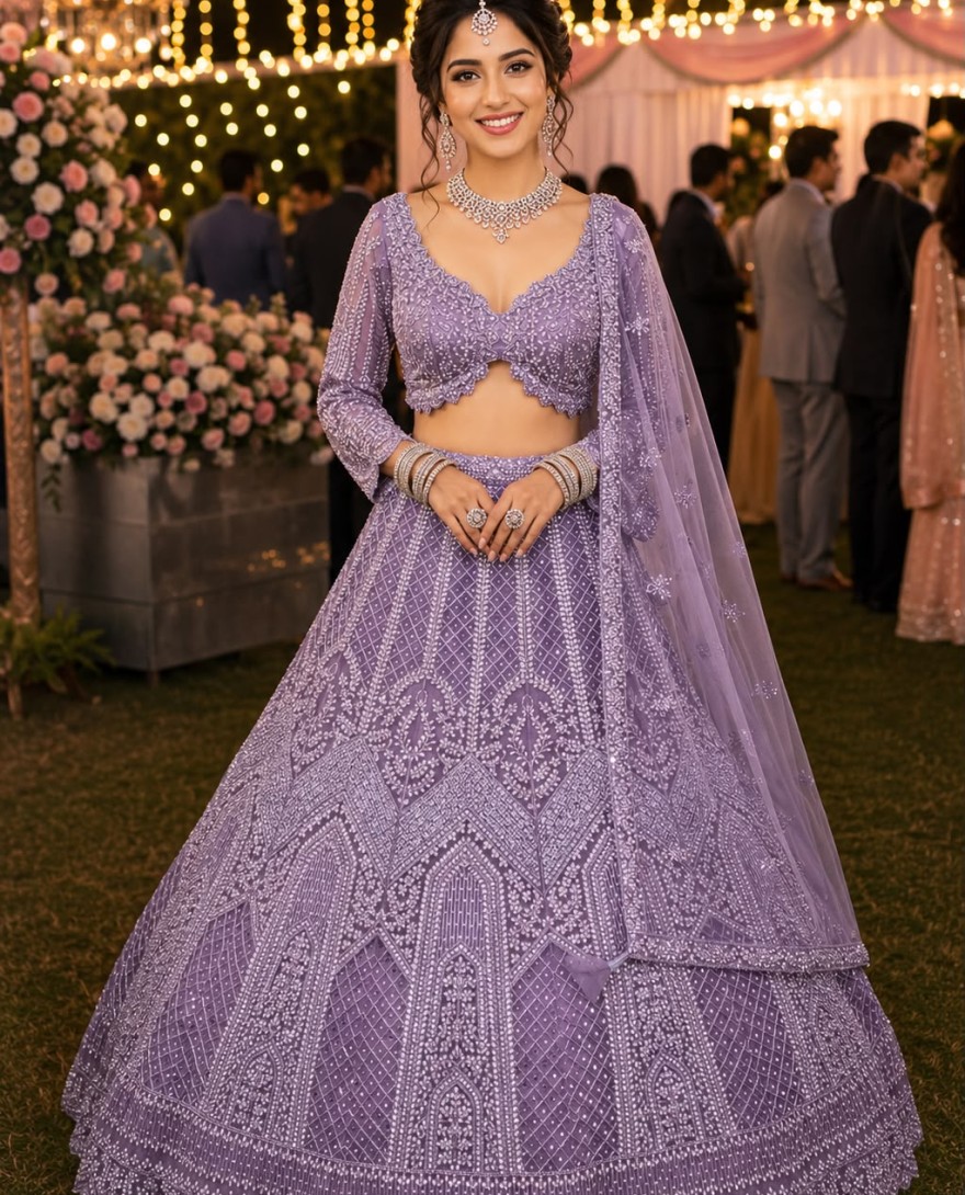 PURPLE - Groovy Lavender Net Lehenga Choli