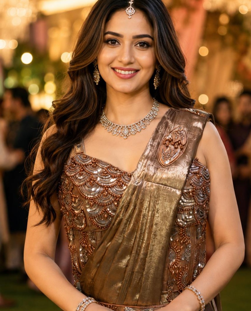 BROWN - Brown Satin Embroidered Work Contemporary Saree for Ceremonial