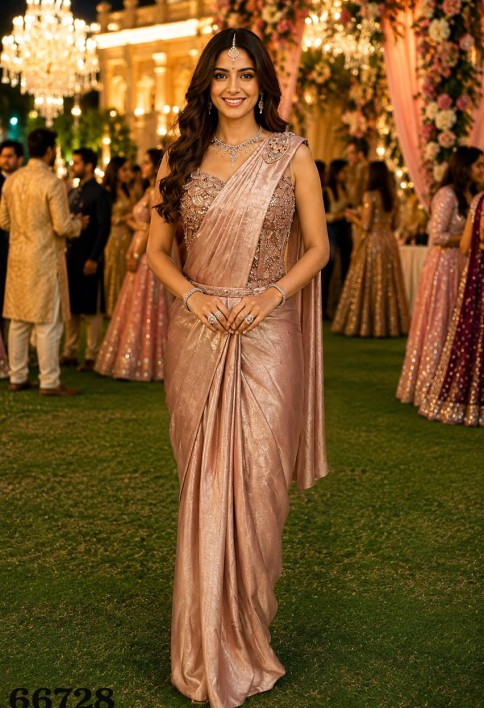 Pink Satin Embroidered Work Classic Sari