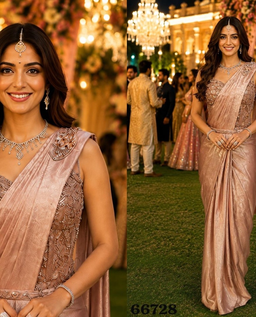 PINK - Pink Satin Embroidered Work Classic Sari