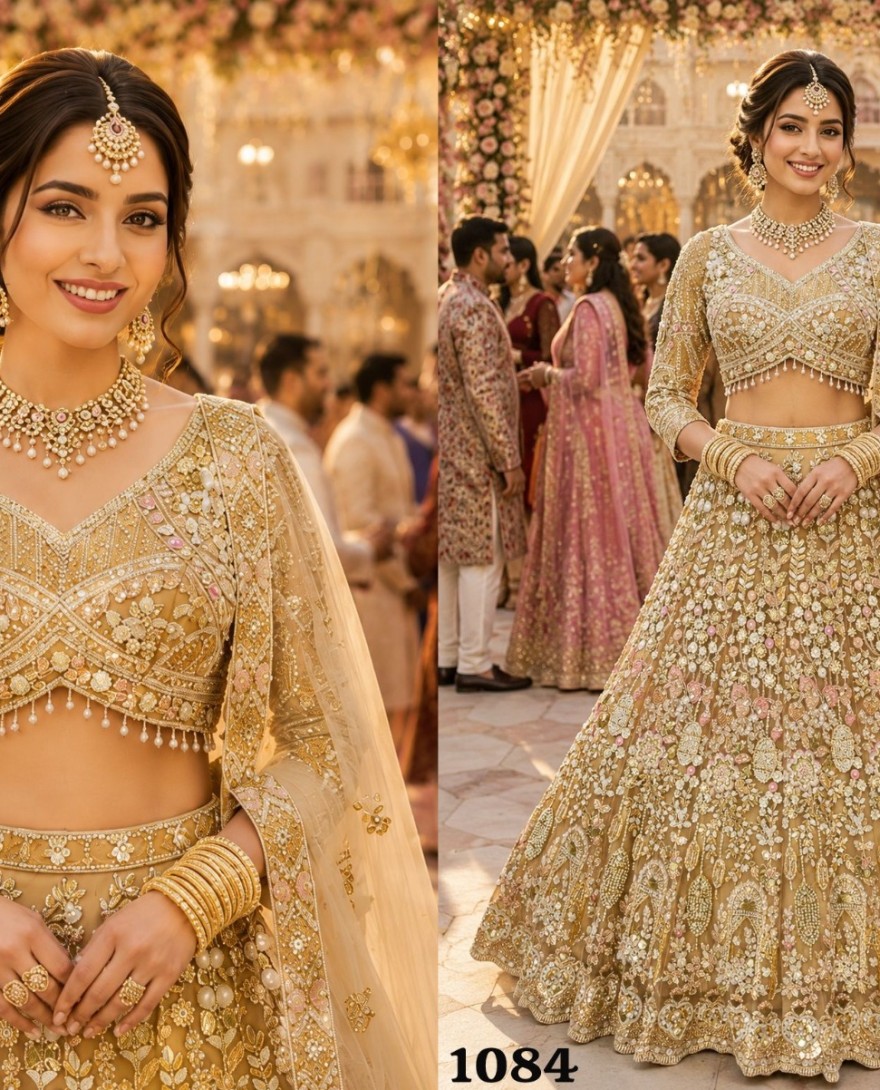 GOLDEN - Net Lehenga Choli In Gold Colour
