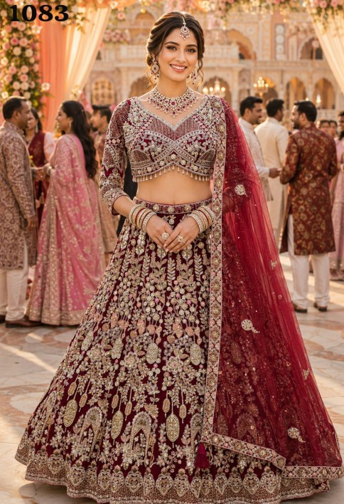 Net Readymade Lehenga Choli In Maroon Colour