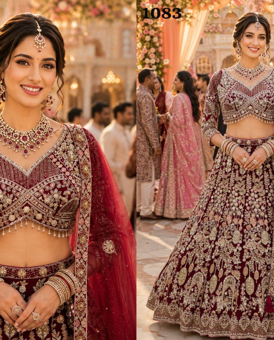 RED - Net Readymade Lehenga Choli In Maroon Colour