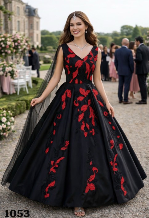 Fancy Fabric Designer Gown In Black Colour