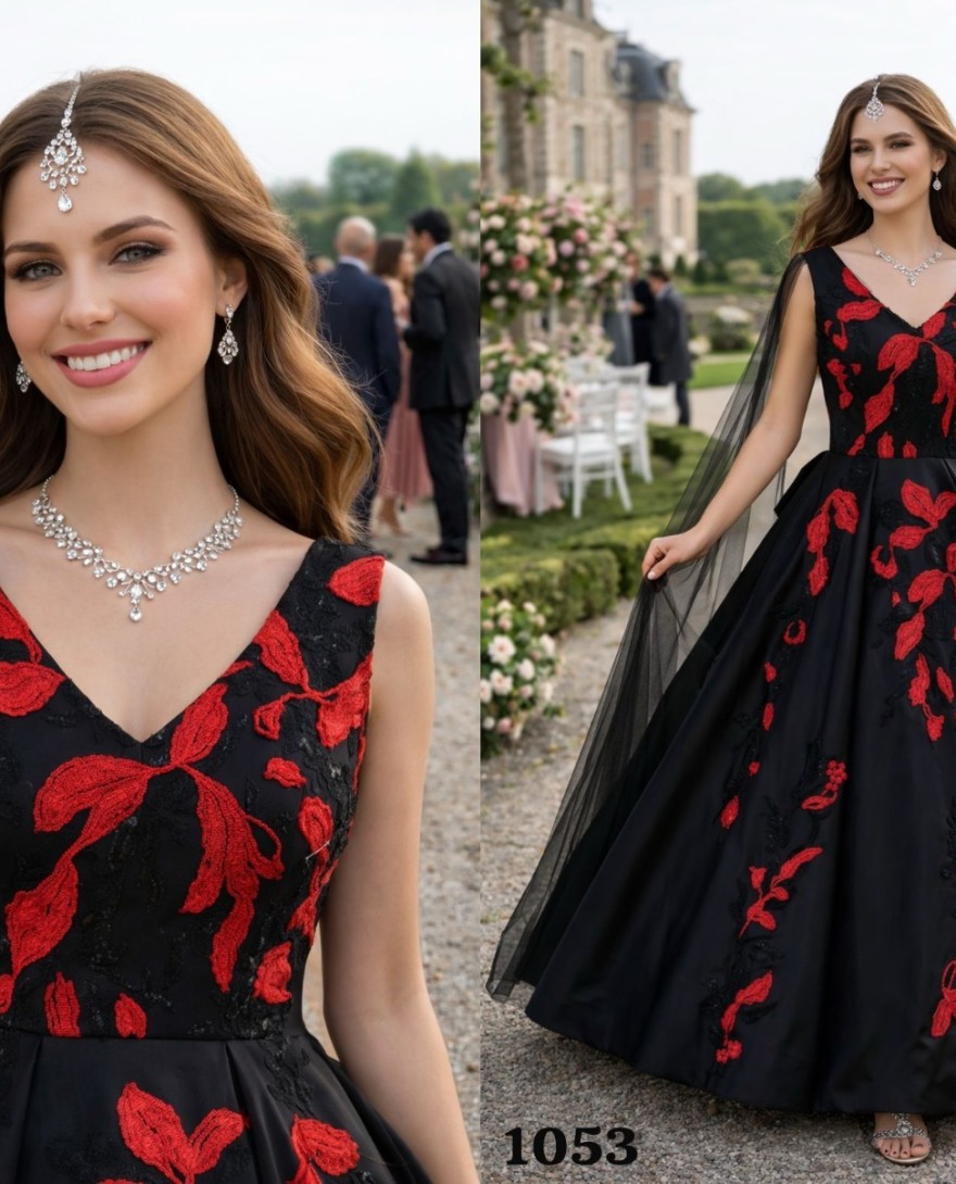 BLACK - Fancy Fabric Designer Gown In Black Colour