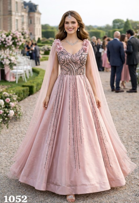 Embroidered Work Fancy Fabric Designer Gown In Pink for Ceremonial