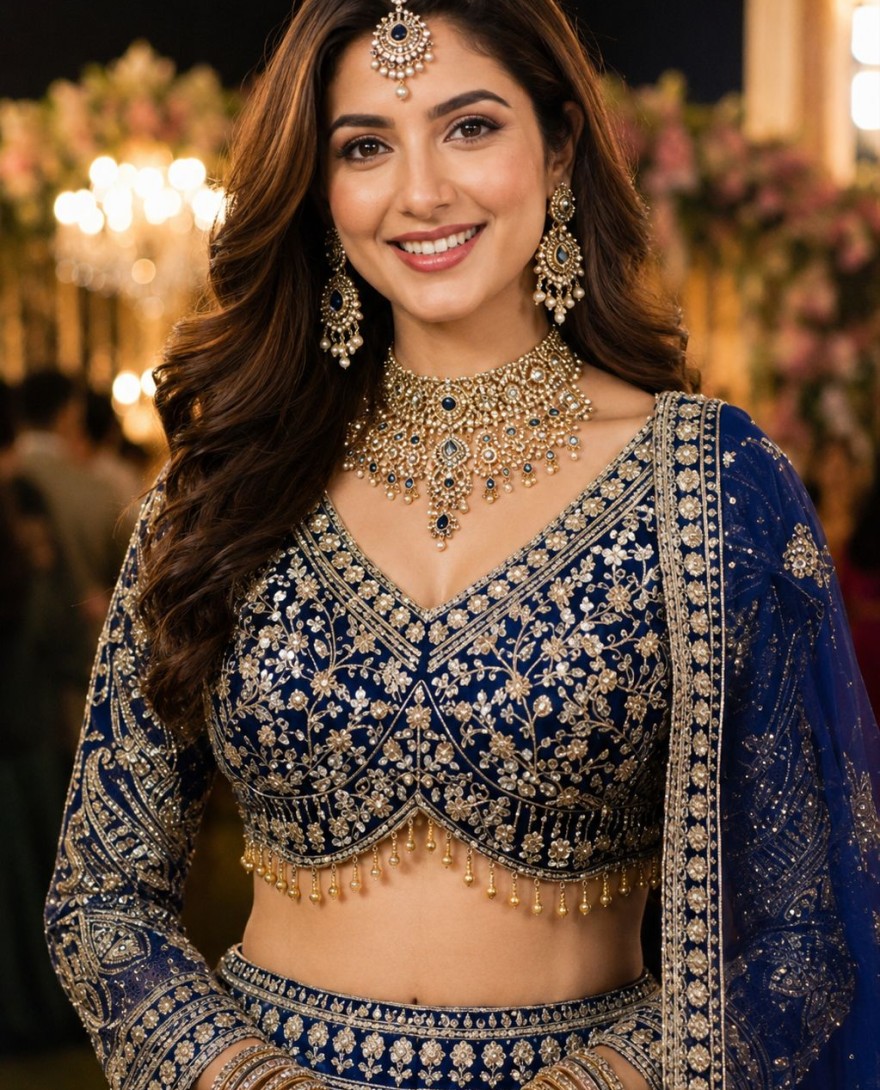 BLUE - Blue Net Lehenga Choli with Beads, Embroidered and Sequins Work