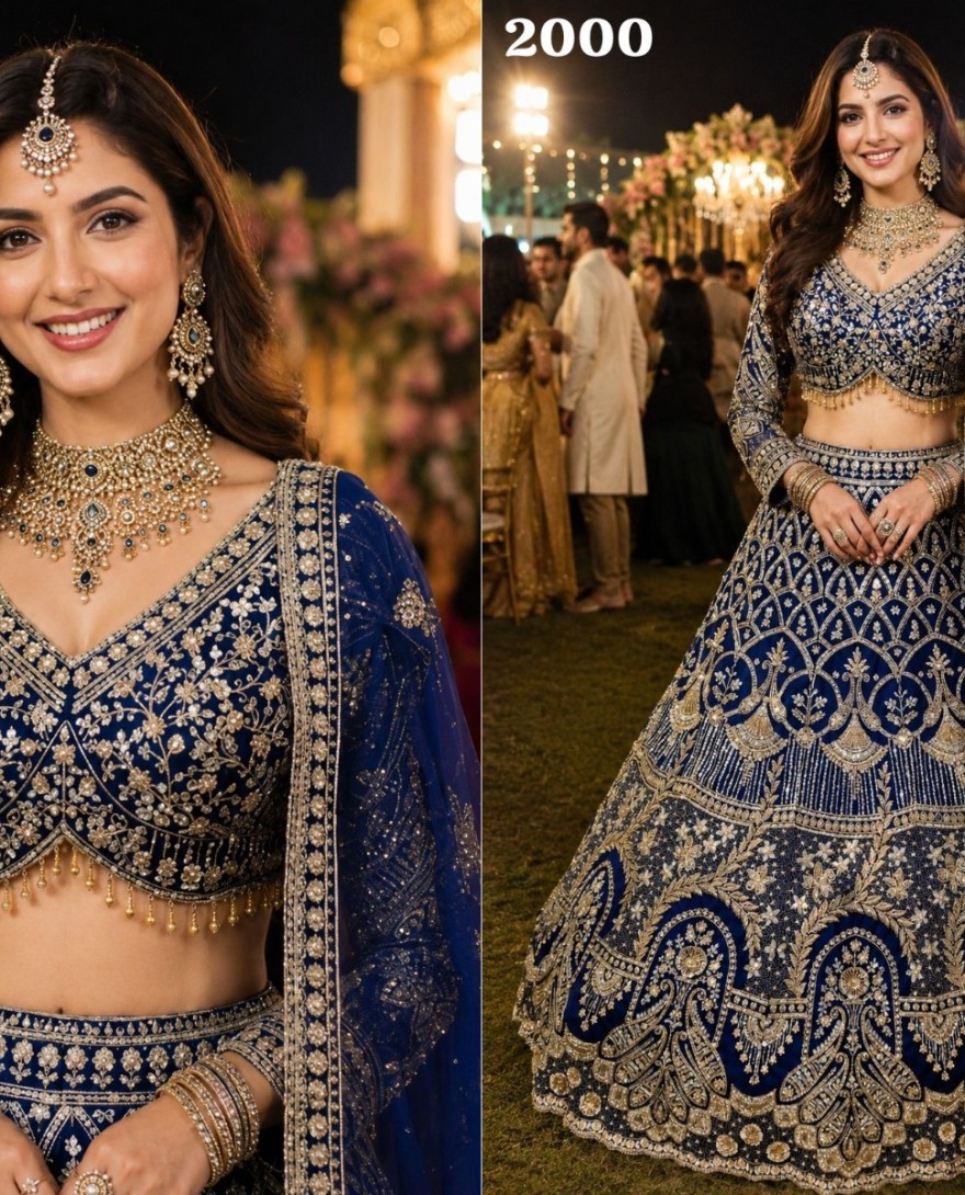 BLUE - Blue Net Lehenga Choli with Beads, Embroidered and Sequins Work