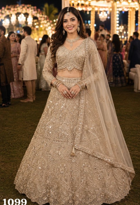 Incredible Cream Net Readymade Lehenga Choli