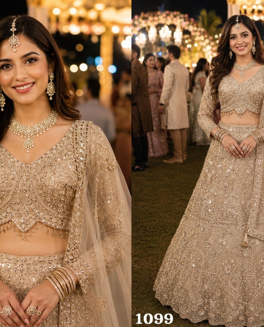 GOLDEN - Incredible Cream Net Readymade Lehenga Choli