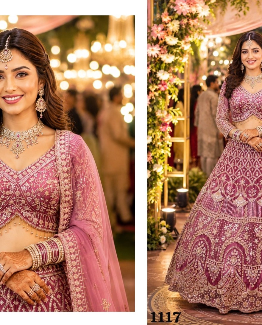 PINK - Pink Net Lehenga Choli with Beads, Embroidered, Resham and Zari Work for Ceremonial