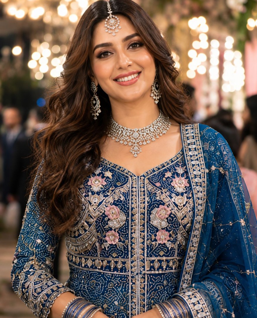 BLUE - Exciting Embroidered Net Blue Lehenga Choli