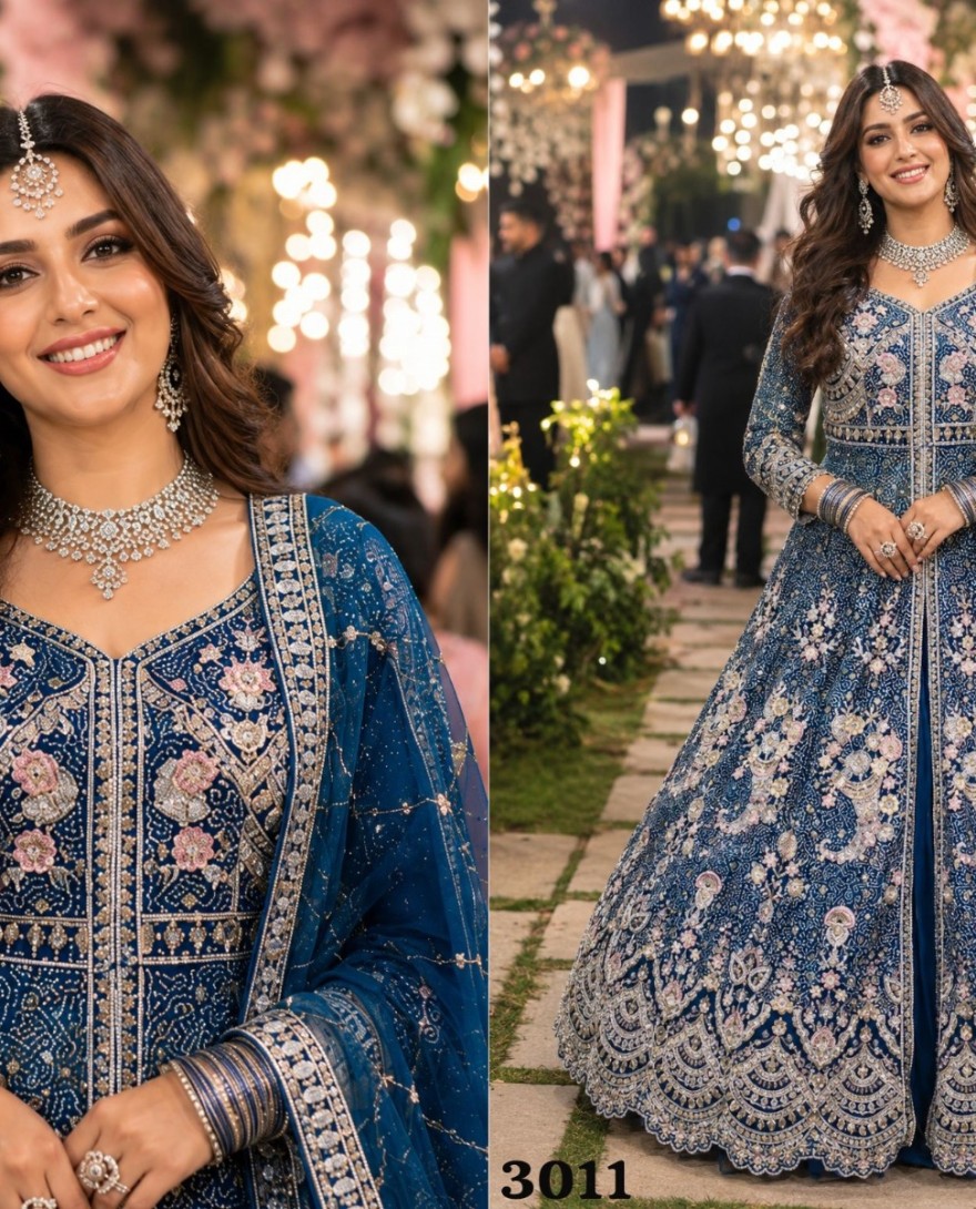 BLUE - Exciting Embroidered Net Blue Lehenga Choli