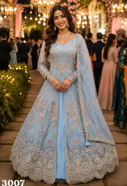 Aqua Blue Ceremonial Readymade Lehenga Choli