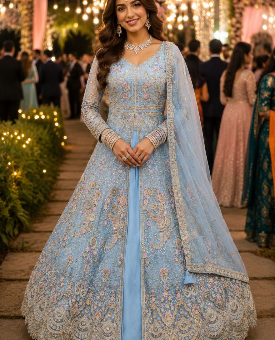 LIGHTBLUE - Aqua Blue Ceremonial Readymade Lehenga Choli