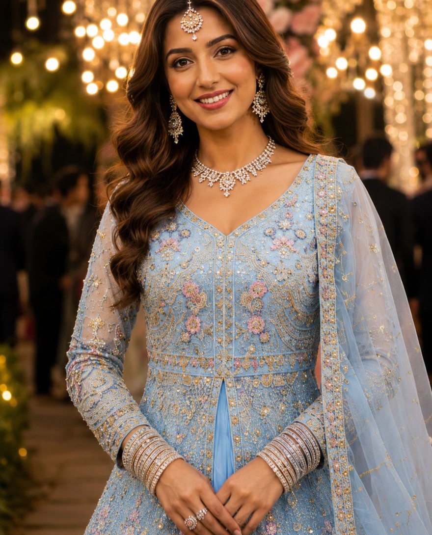 LIGHTBLUE - Aqua Blue Ceremonial Readymade Lehenga Choli