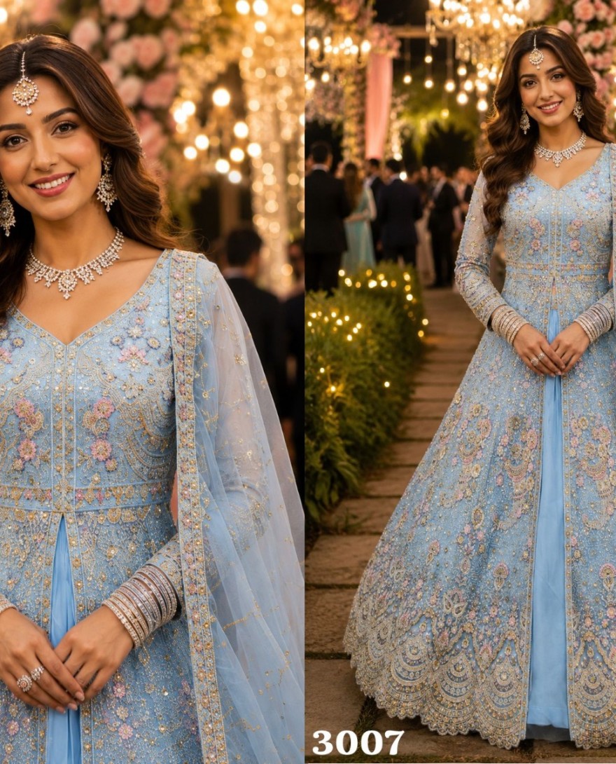 LIGHTBLUE - Aqua Blue Ceremonial Readymade Lehenga Choli