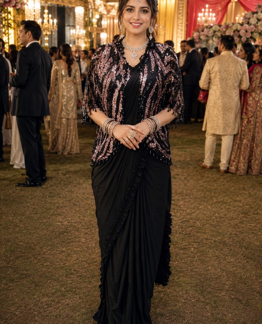 BLACK - Black Lycra Classic Saree