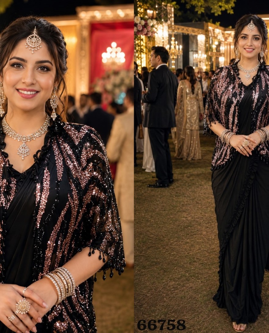 BLACK - Black Lycra Classic Saree
