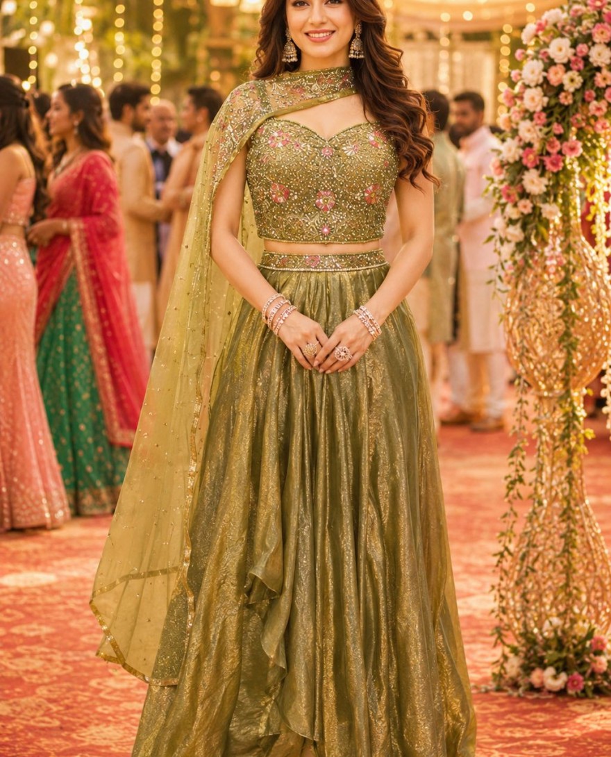 GREEN - Green Fandy Embroidered Work Lehenga Choli for Ceremonial