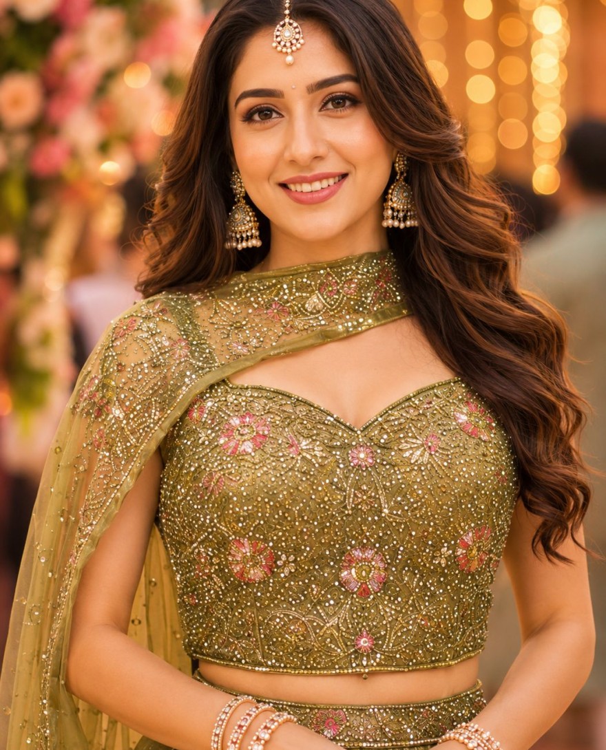GREEN - Green Fandy Embroidered Work Lehenga Choli for Ceremonial