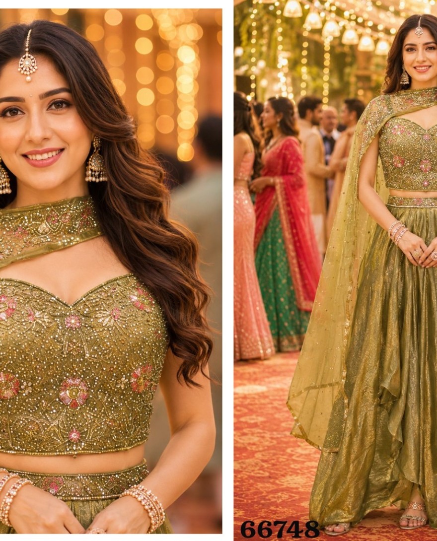 GREEN - Green Fandy Embroidered Work Lehenga Choli for Ceremonial