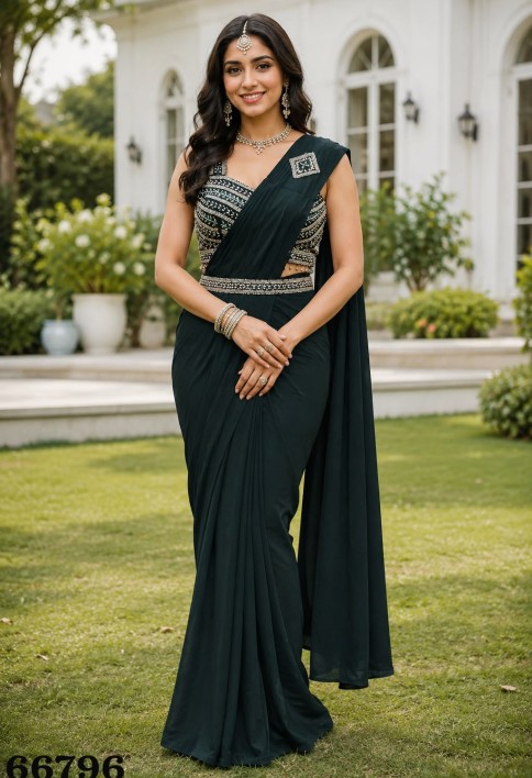 Green Lycra Classic Saree with Embroidered Work for Ceremonial
