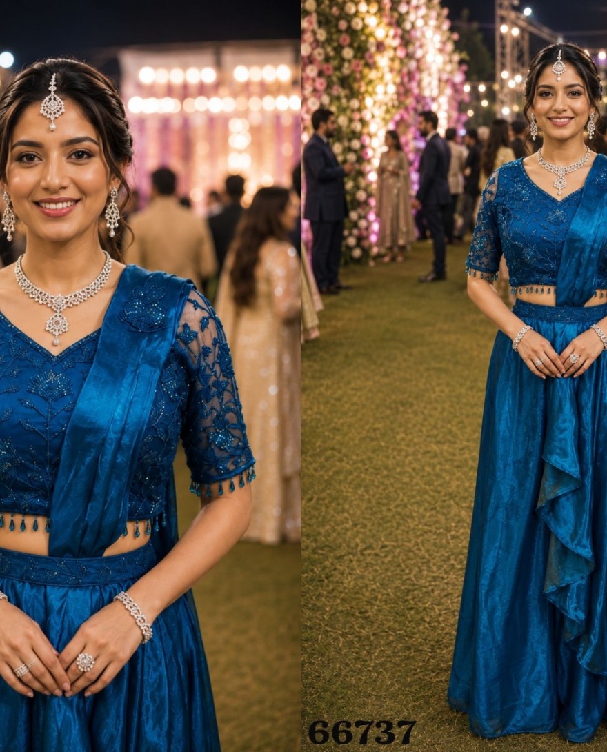 BLUE - Blue Fandy Classic Sari with Embroidered Work for Ceremonial