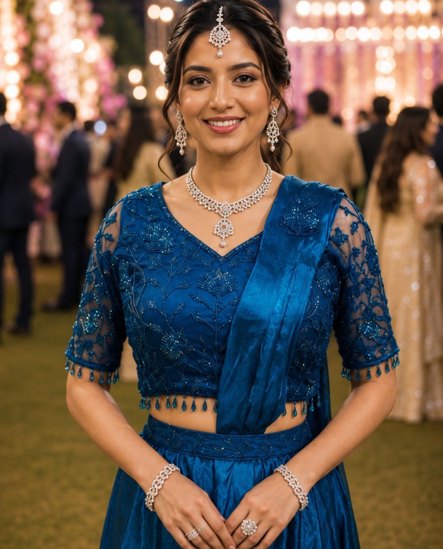 BLUE - Blue Fandy Classic Sari with Embroidered Work for Ceremonial