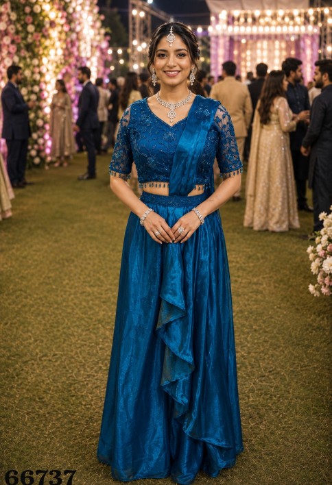 Blue Fandy Classic Sari with Embroidered Work for Ceremonial