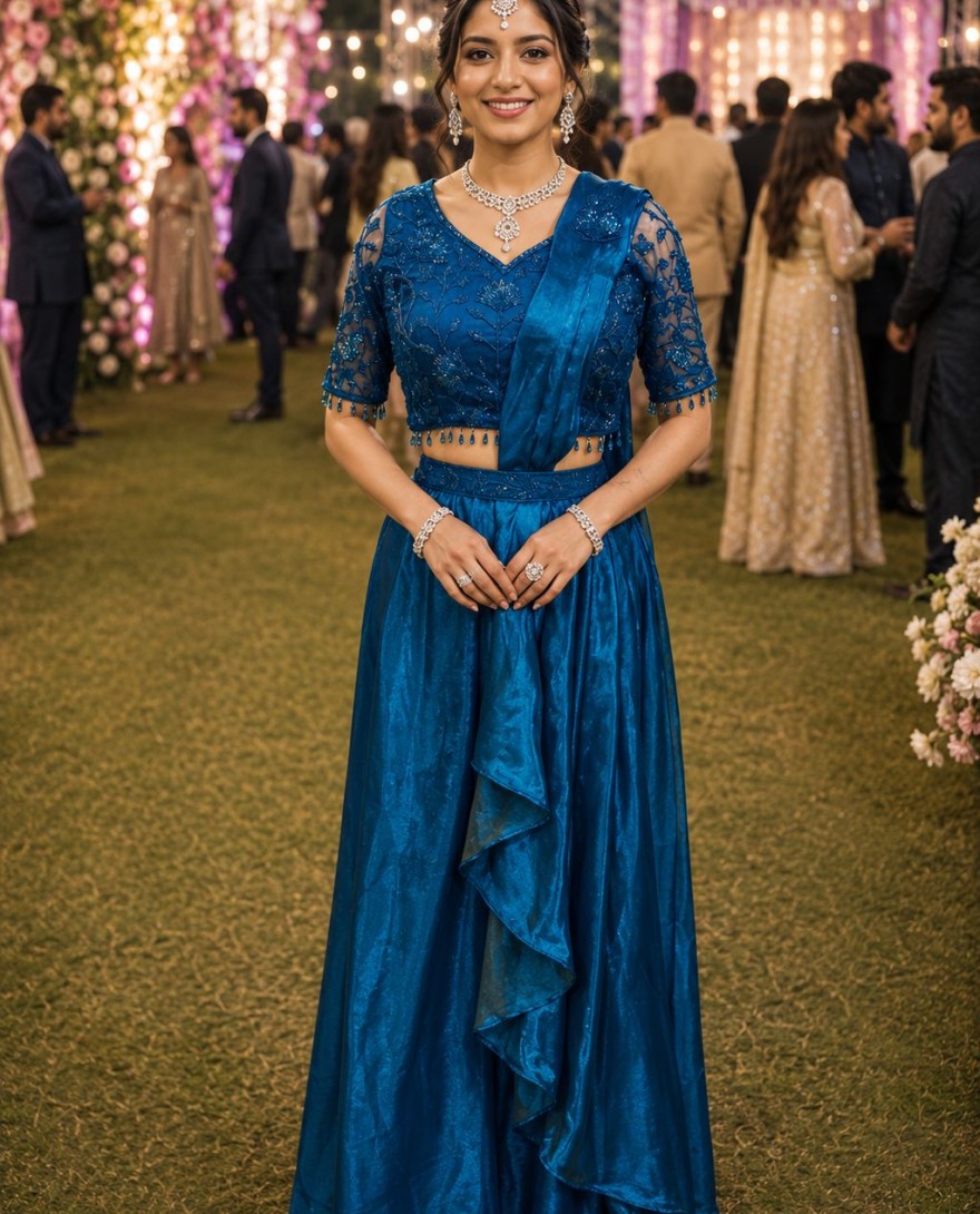 BLUE - Blue Fandy Classic Sari with Embroidered Work for Ceremonial