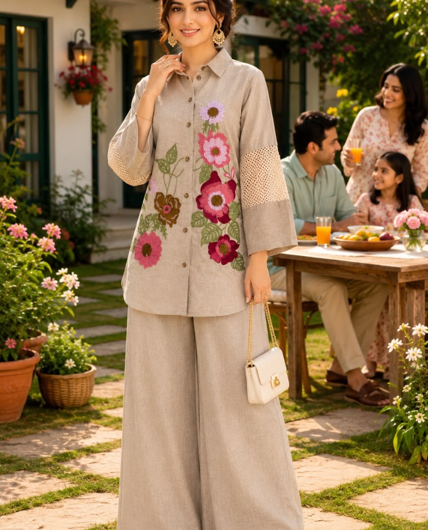 BEIGE - Beige Fancy Fabric Casual Kurti with Embroidered Work