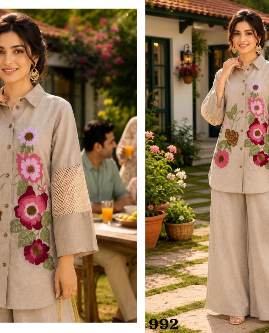 BEIGE - Beige Fancy Fabric Casual Kurti with Embroidered Work