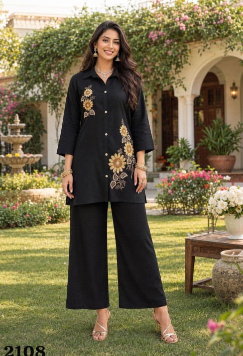 Jute Embroidered Black Casual Kurti