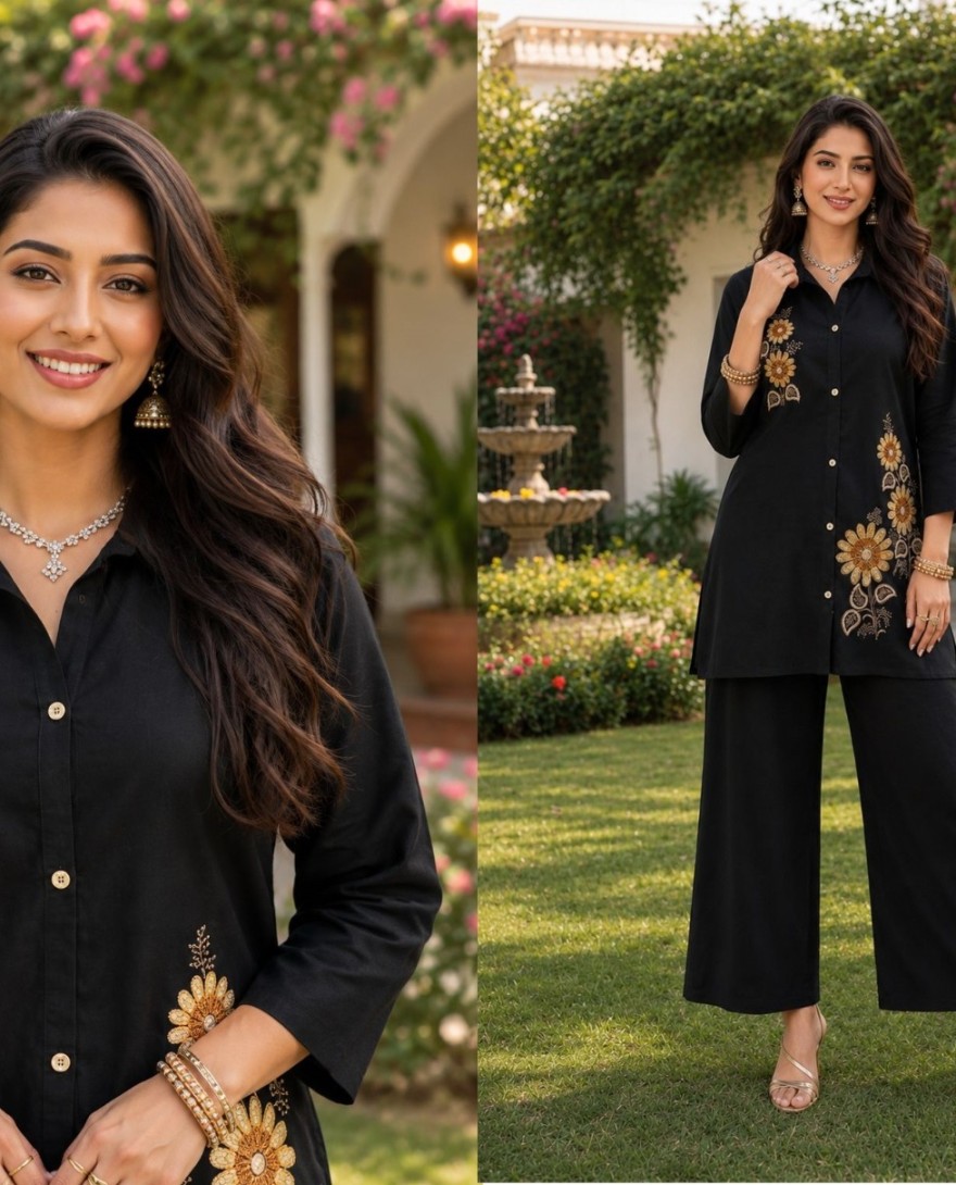 BLACK - Jute Embroidered Black Casual Kurti