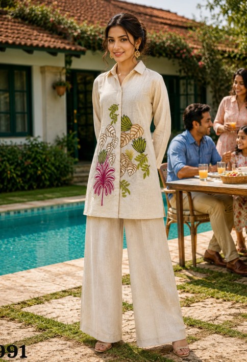 Fancy Fabric Designer Kurti In Off White Colour