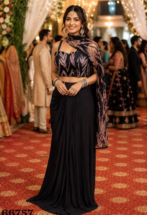 Mod Black Lycra Contemporary Saree