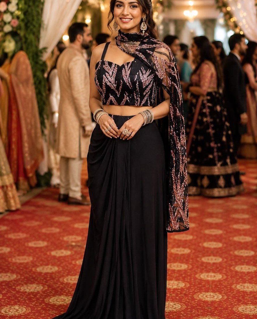 BLACK - Mod Black Lycra Contemporary Saree