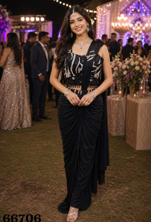 Black Lycra Embroidered Work Classic Saree